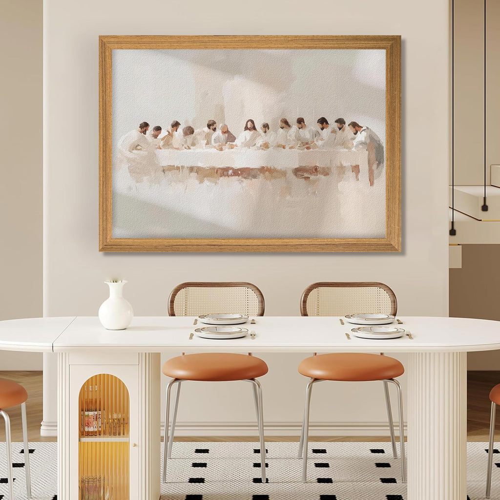 Framed 3D Textured Jesus The Last Supper Wall Art, Hand Drawn Sandstone Christian Wall Decor Painting, Leonardo da