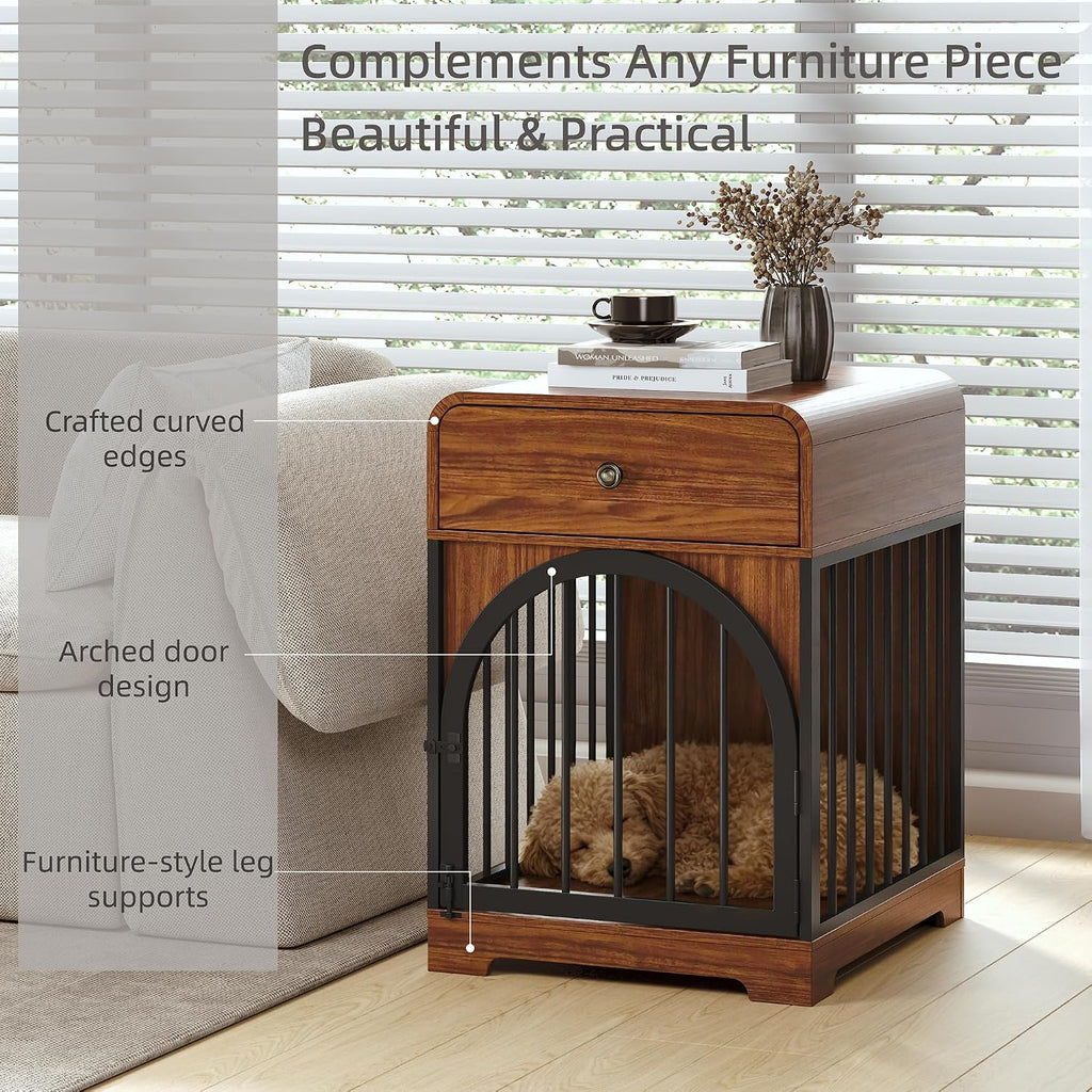 Dog Crate Furniture, Kennel Indoor for Small Breed, Wooden Dog Crate House with Drawer, Indoor Decorative Dog Kennel