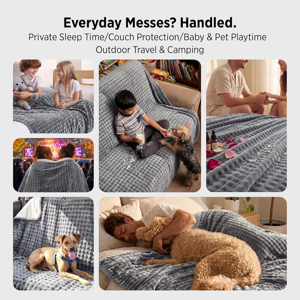 Bubble Waterproof Blanket for Couch - Soft Fleece Reversible Dog Blankets for Small Dogs, Waterproof Couch Sofa Cover