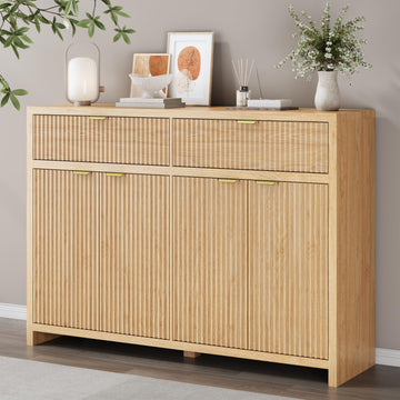 55" Fluted Sideboard Buffet Cabinet with Storage, Modern Credenza Oak