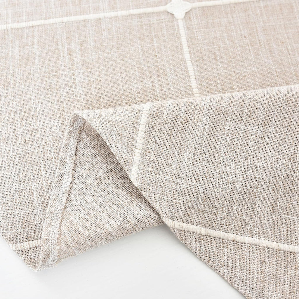 Farmhouse Embroidered Plaid Tablecloth Lattice Heavy Weight Fabric Table Cloth Oval Rustic Brown Che