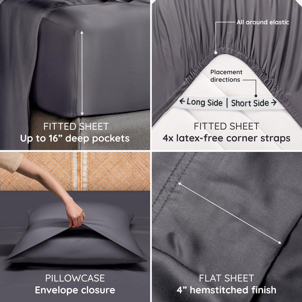 100% Viscose Derived from Bamboo Sheets Queen Size Set - 4pcs Cooling Sheet Set, Super Soft Sheets Queen Size, Luxury