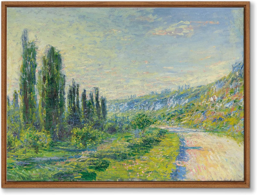 Claude Monet Framed Canvas Wall Art Prints, Classic La Route De Vétheuil oil Painting Reproduction Retro Country