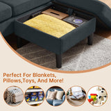 Convertible Sectional Sofa, Modern L Shaped 3-seat Sofa, 79" Linen Fabric Small Sectional Couch with Movable Ottoman