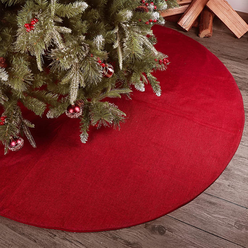 Christmas Tree Skirt, 60 inches Extra Large Burgundy Burlap Tree Skirt, Red Rustic Tree Skirts for Xmas Party Home