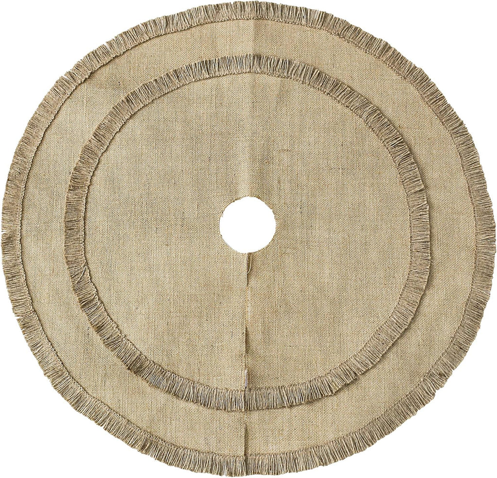 Christmas Tree Skirt, 30 inches Small Plain Burlap Tree Skirt with Tassels, Natural Jute Tree Skirt for Xmas Home