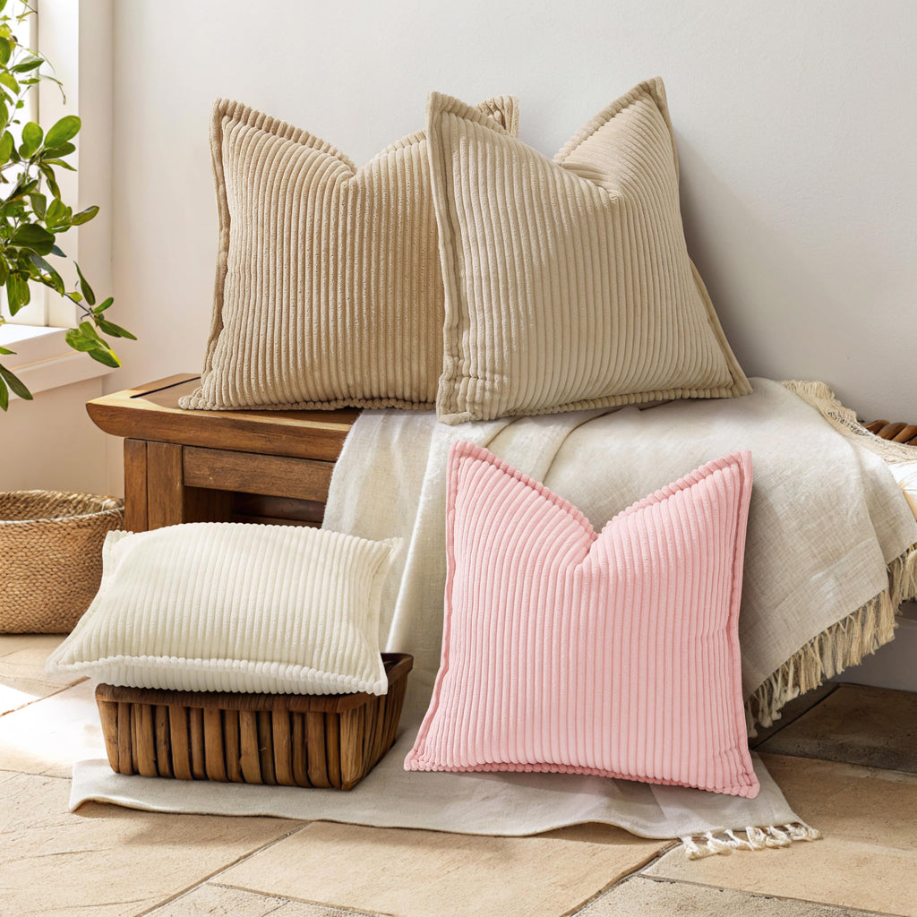 Fall Corduroy Pink Throw Pillow Covers 20x20 Set of 2