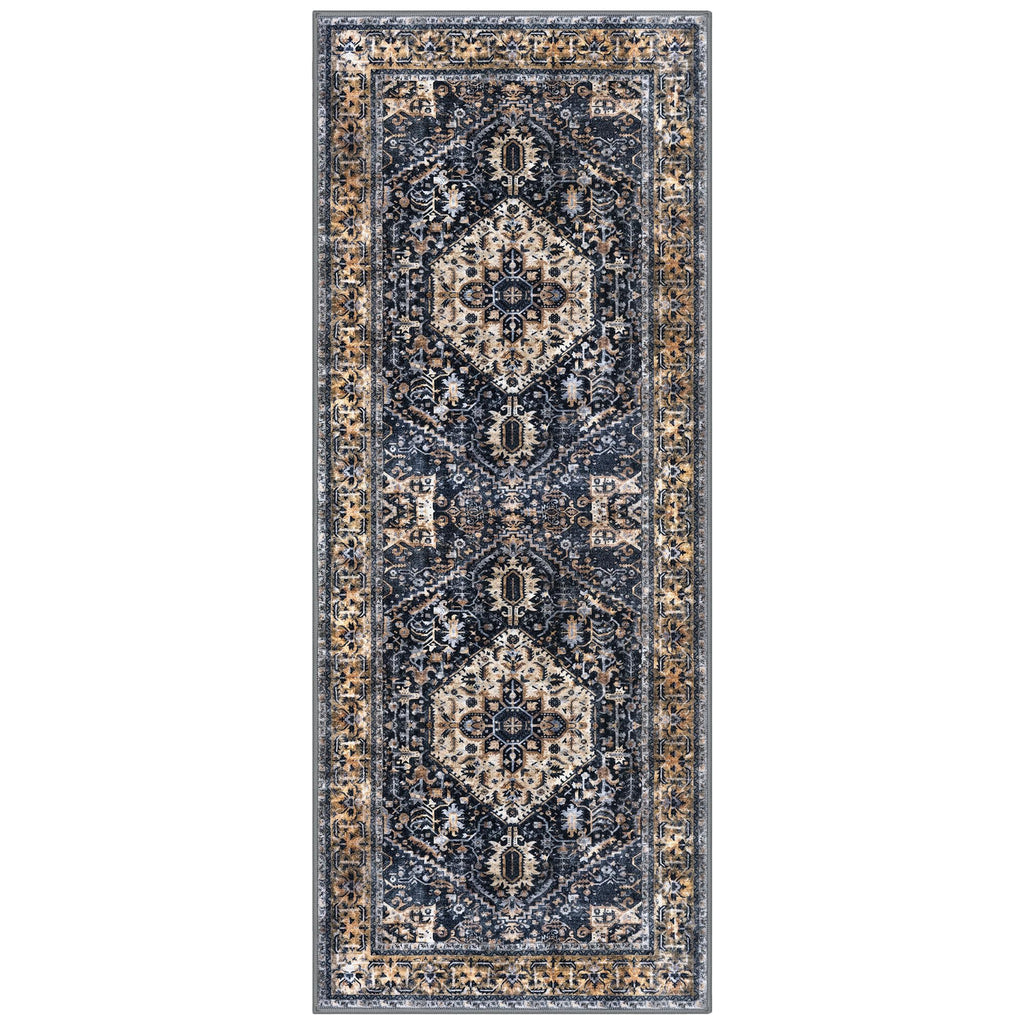 Runners s 2x6 Ft Washable Kitchen Runner Rug Boho Runner Rug Indoor Gold/Orange/Navy Printed Oriental Faux Wool Floor