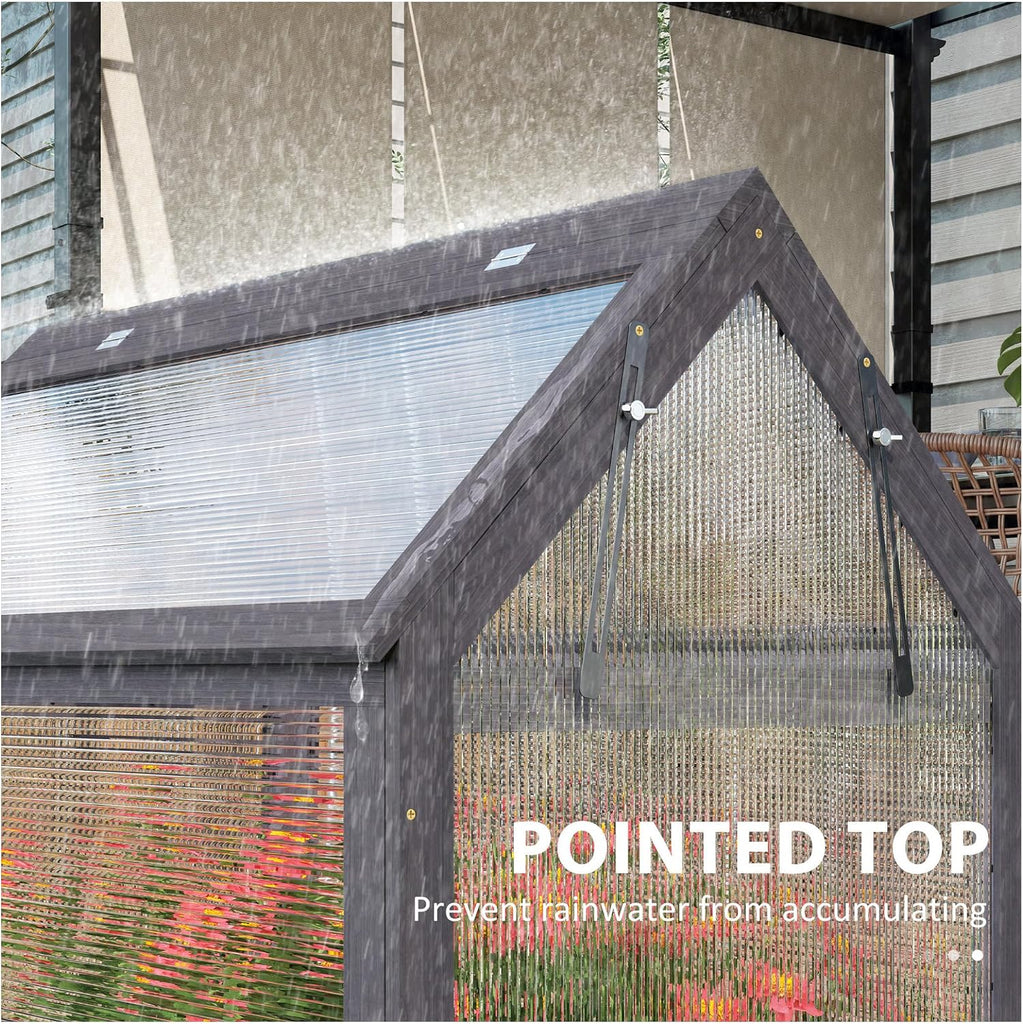 Raised Garden Bed with Greenhouse, Wooden Cold Frame Planter Kit, 35.5"x22.5"x38.25", Gray - Outdoor Plant Protector