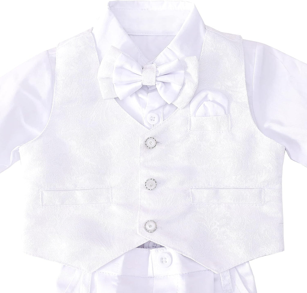 Infant Baby Boy Christening Clothing Baptism Outfit All White Suit Set with Bonnet Months, Long Sleeve