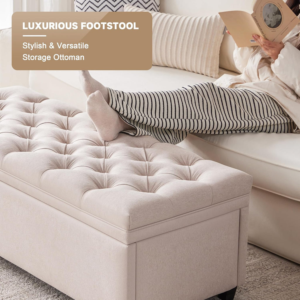 50 Inch Large Storage Ottoman, Tufted Ottoman with Storage | End of Bed Ottomans , Modern Entryway Benchs