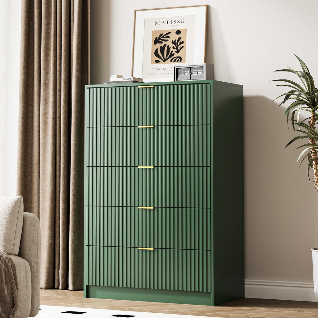 47" Tall Fluted 5-Drawer Dresser, Green