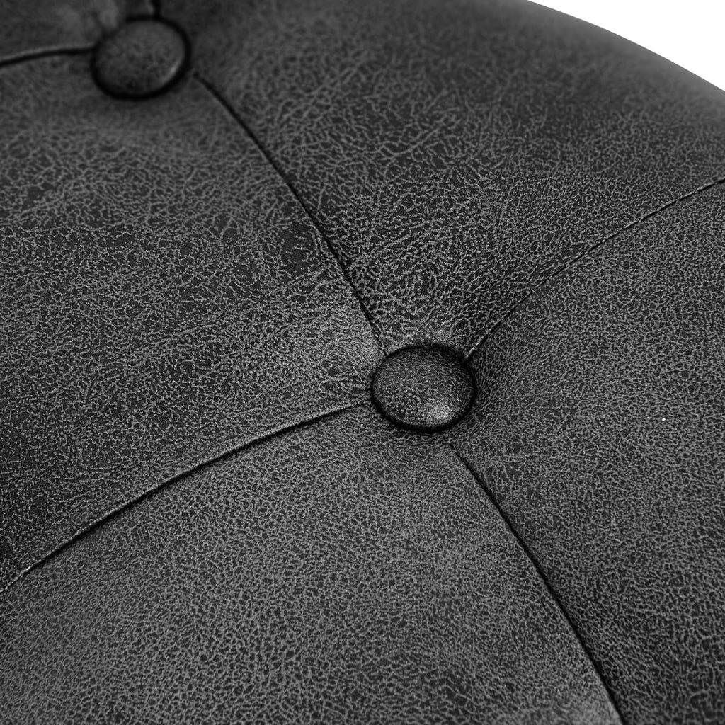 25" Button Tufted Round Storage Ottoman - Gray Faux Leather