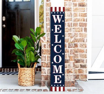 Patriotic 4th of July Wooden Porch Sign 47" Independence Day American Stars Stripes Large Wooden Welcome Sign for