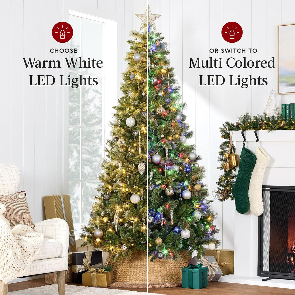 Pre-Lit Scotch Pine Christmas Tree, Premium Pre-Decorated Artificial Holiday Decor w/ 2,020 Branch Tips, 2-in-1