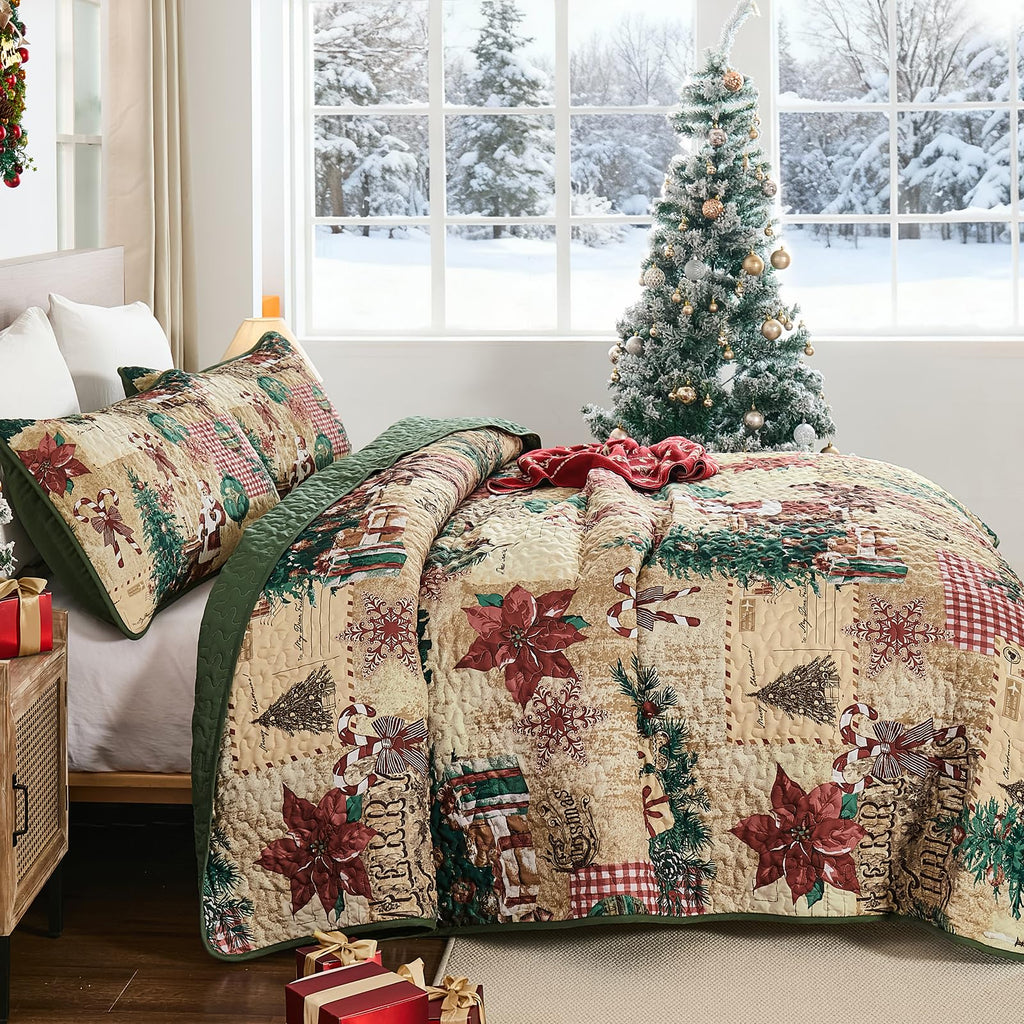 Queen Christmas Quilt, Collagecreation Xmas Tree Bedspread