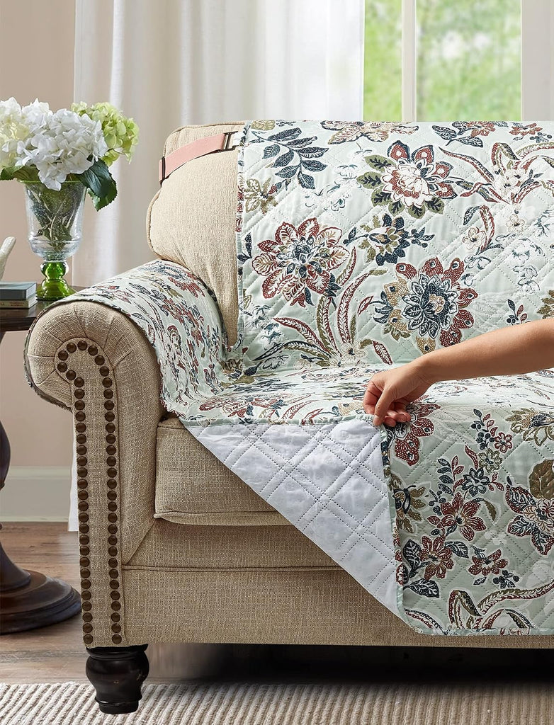 Green Vintage Flowers Couch Loveseat Slip Cover for Dogs