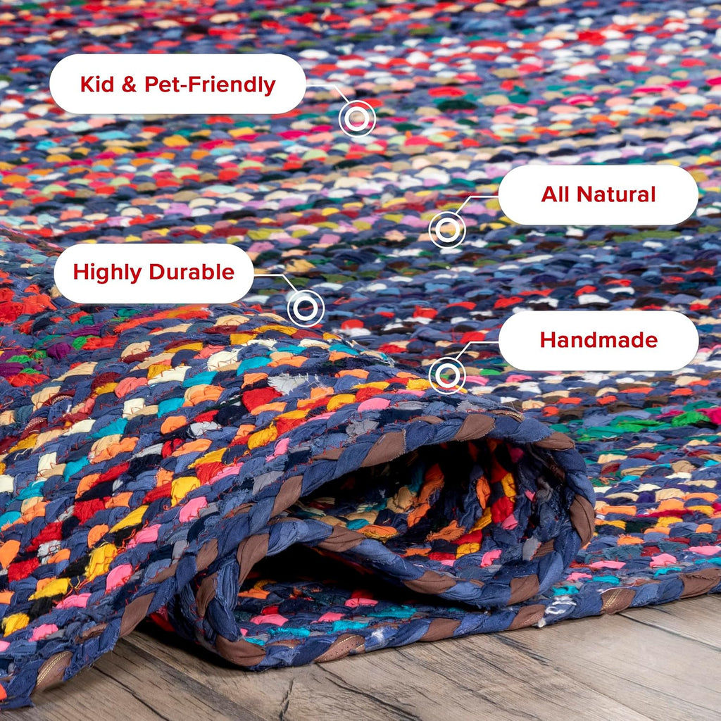 Tammara Blue Multicolor Ombre Braided Area Rug, Oval 4' x 6' | Tammara Ombre Oval 4' x 6' Area Rug Bedroom Dining