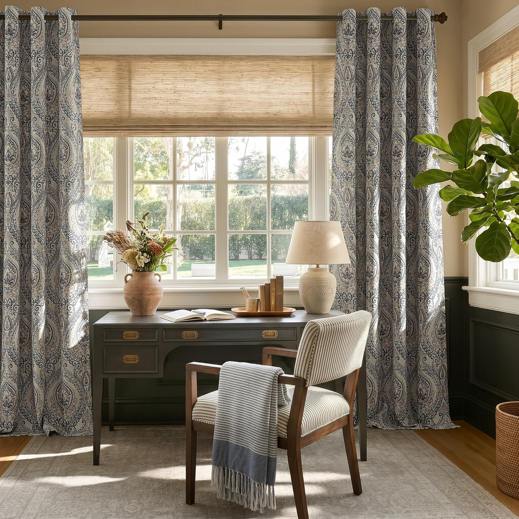 Curtains for Living Room Darkening 96 Inches Long, Medallion Drapes, Damask Pattern Window Treatments Vintage Curtain