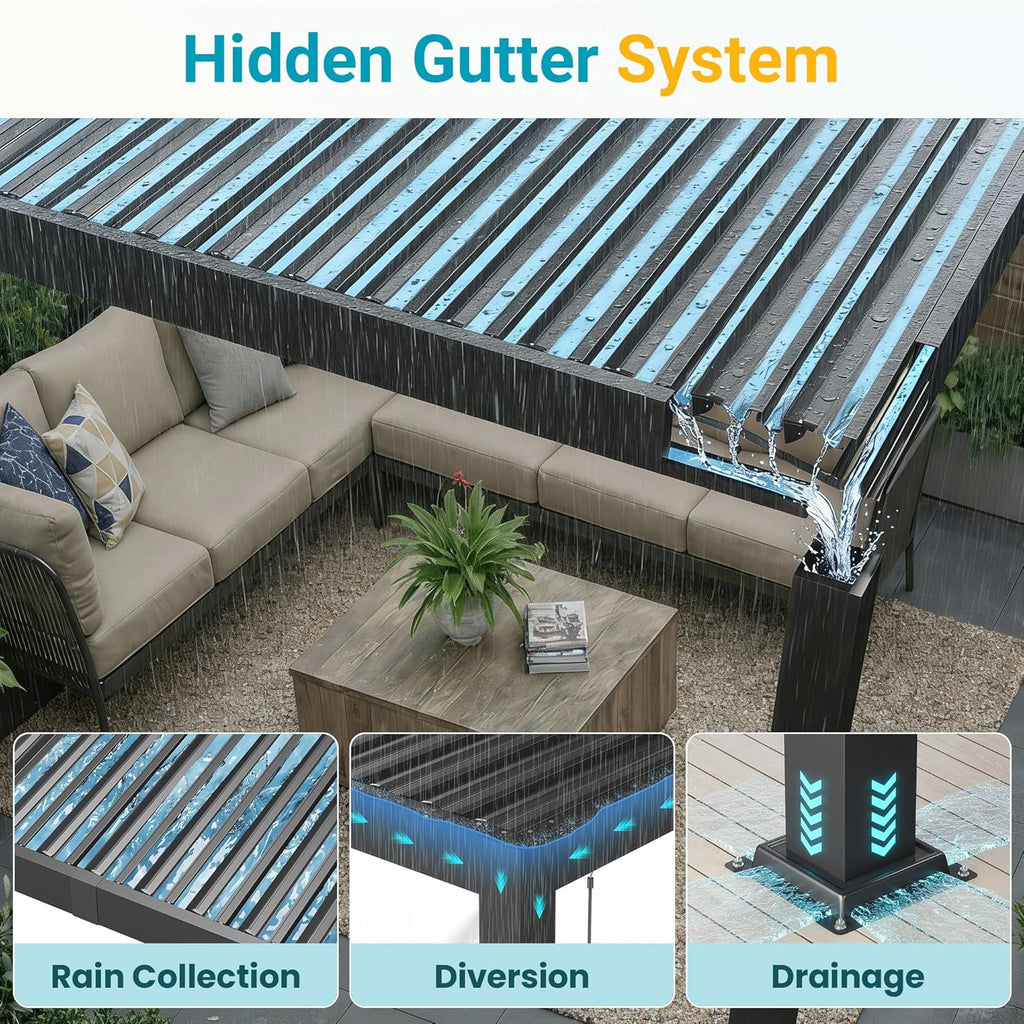 Louvered Pergola, 12' x 16' Outdoor Pergola, Metal Patio Gaz - Image 6