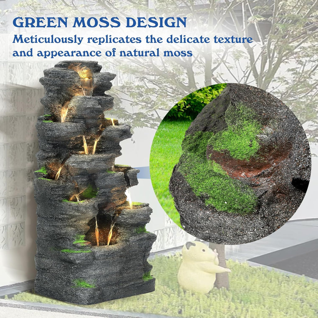 40''H Outdoor Water Fountain - Garden Rock Waterfall Fountains