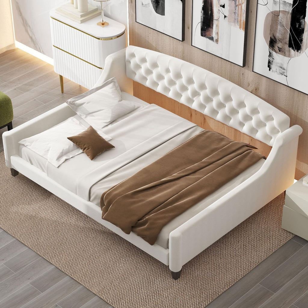 Full Size Daybed, Modern Luxury Tufted Button Upholstered Full Sofa Bed Living Room, Beige