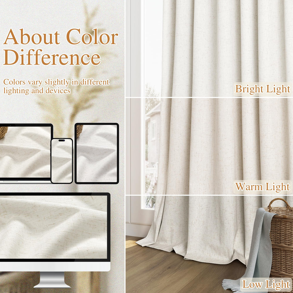 Extra Long 100% Blackout Linen Curtains 116 Inches Cream