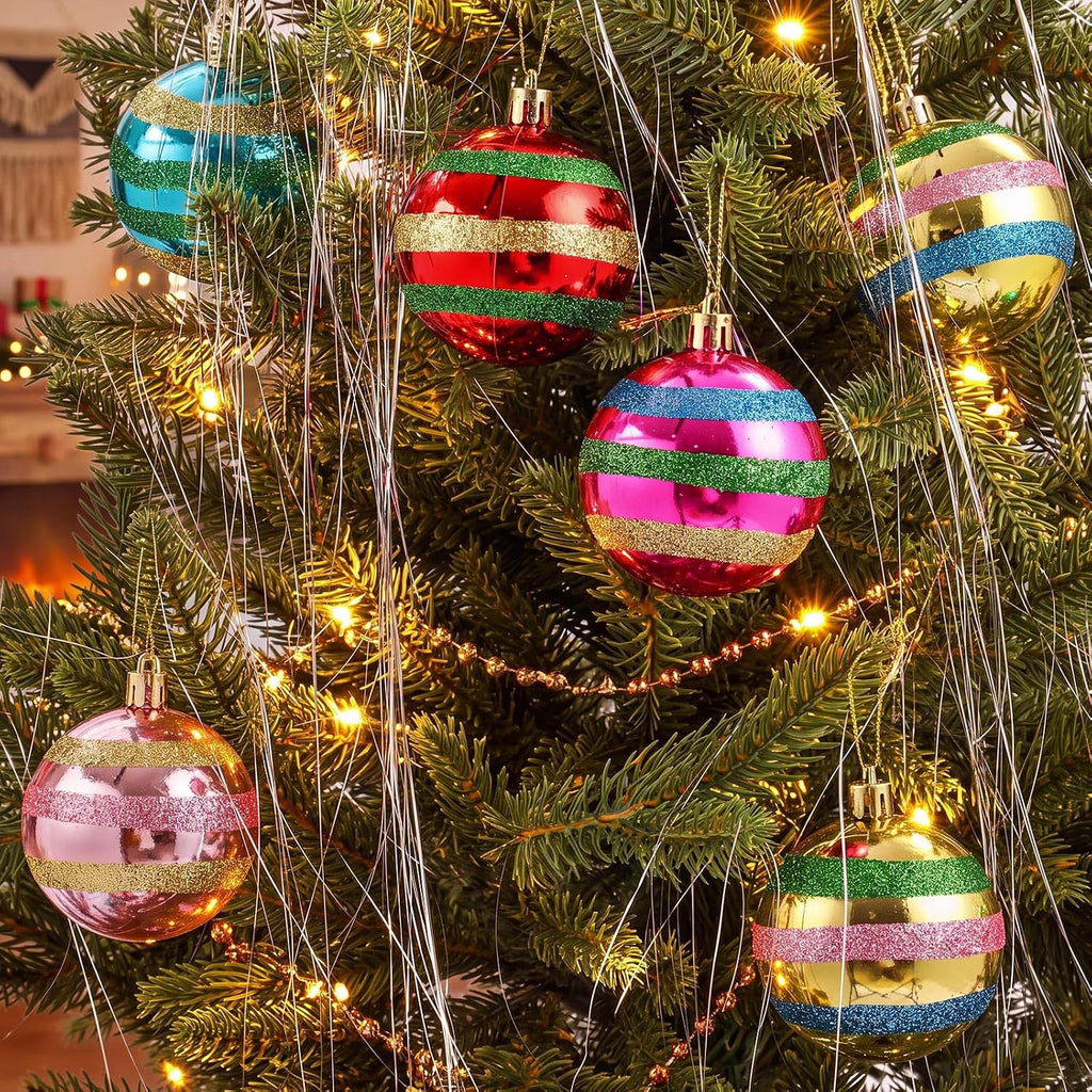 Vintage Christmas Tree Ornaments Set, 2.4'' Retro Striped Ball