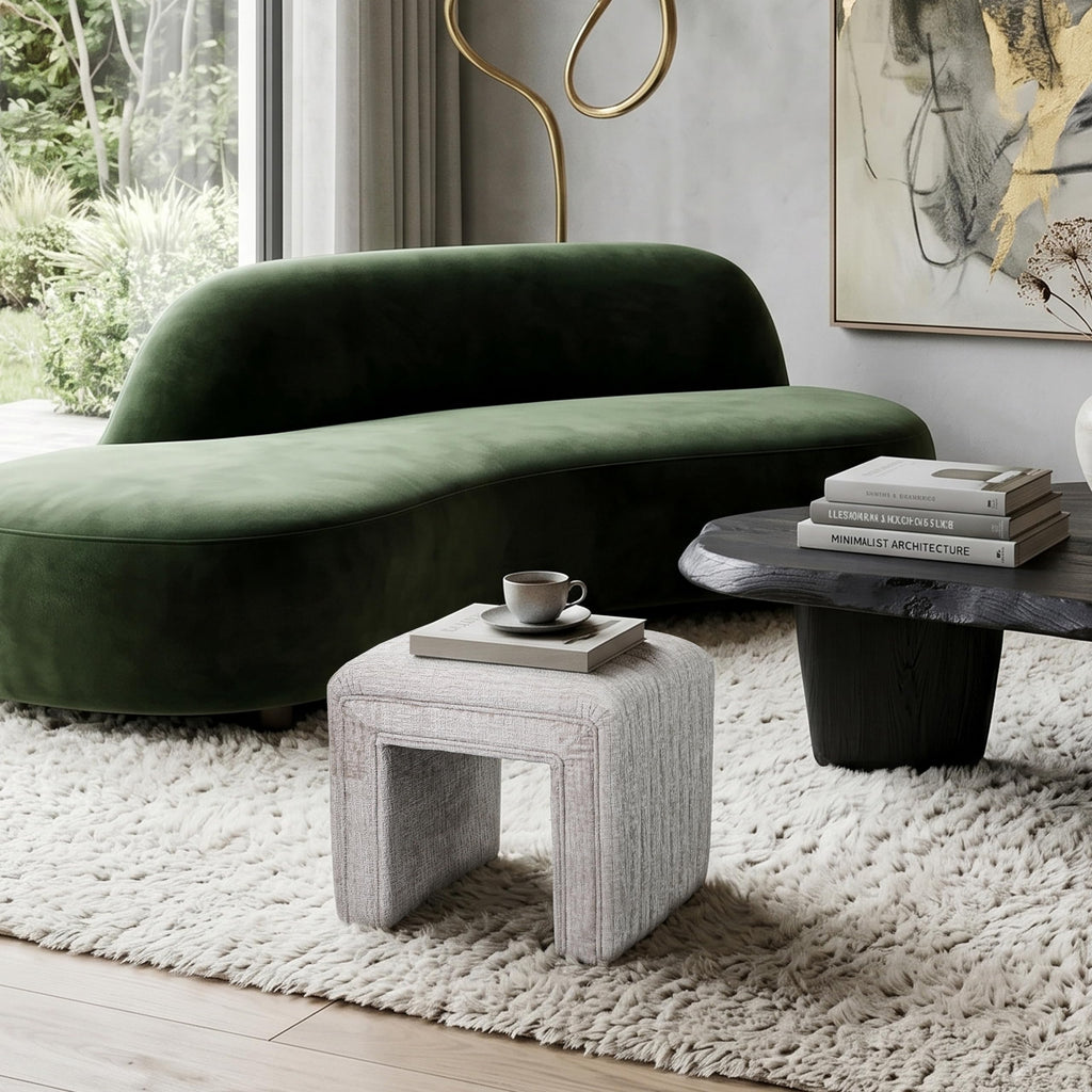 Vanity Stool Chair, Fully Assembled Modern Velvet Ottoman Footstool with Wooden Legs, Multifunctional Upholstered