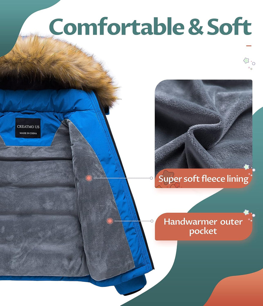 Boy's Water Resistant Winter Coats Warm Fleece Lined Outwear Windbreaker Ski Jacket