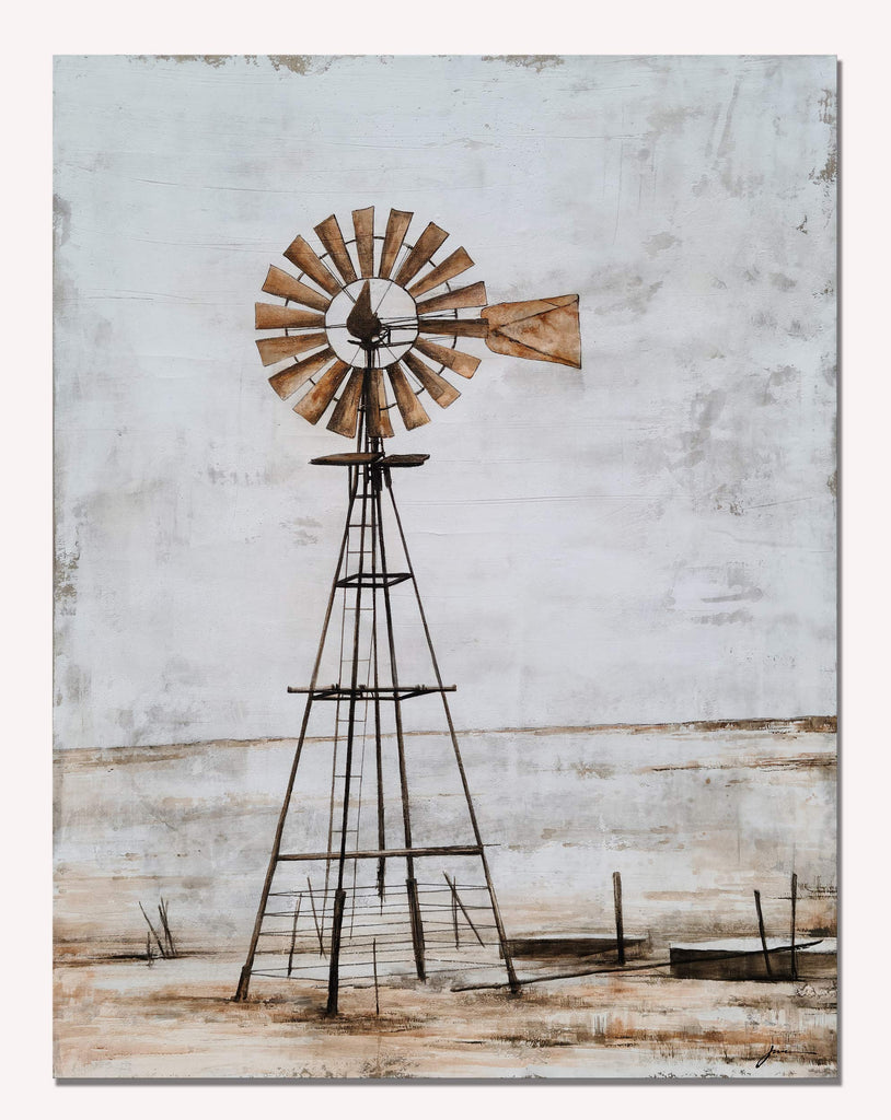 Windmill Wall Decor Modern Rustic Canvas Wall Art Paintings with Textured Contemporary Abstract Artwork Pictures