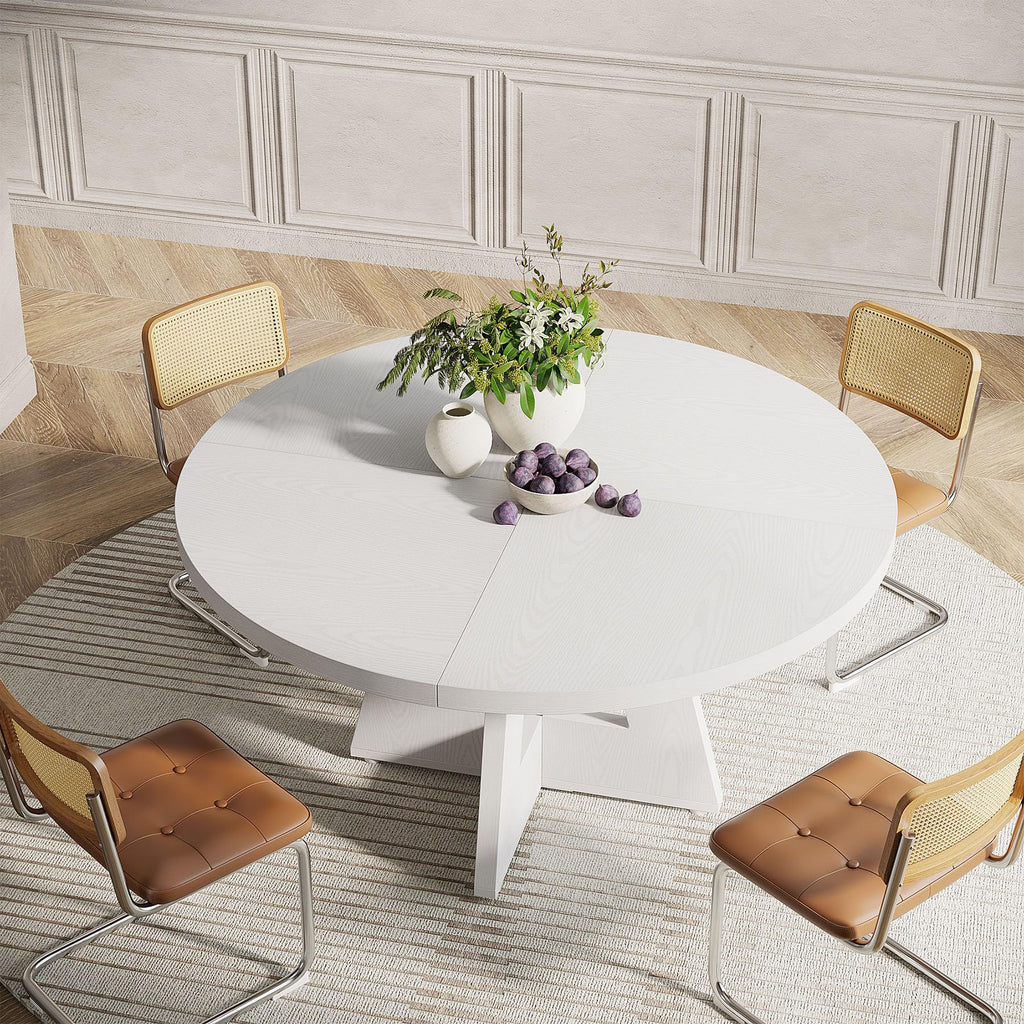 47 inch Round Dining Table Wood Kitchen Table, 47" Dinner Room Tables for 4-6, Farmhouse Accent Furniture with