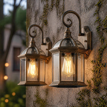 15.5" Outdoor Porch Sconce Lights, Brass, Set of 2
