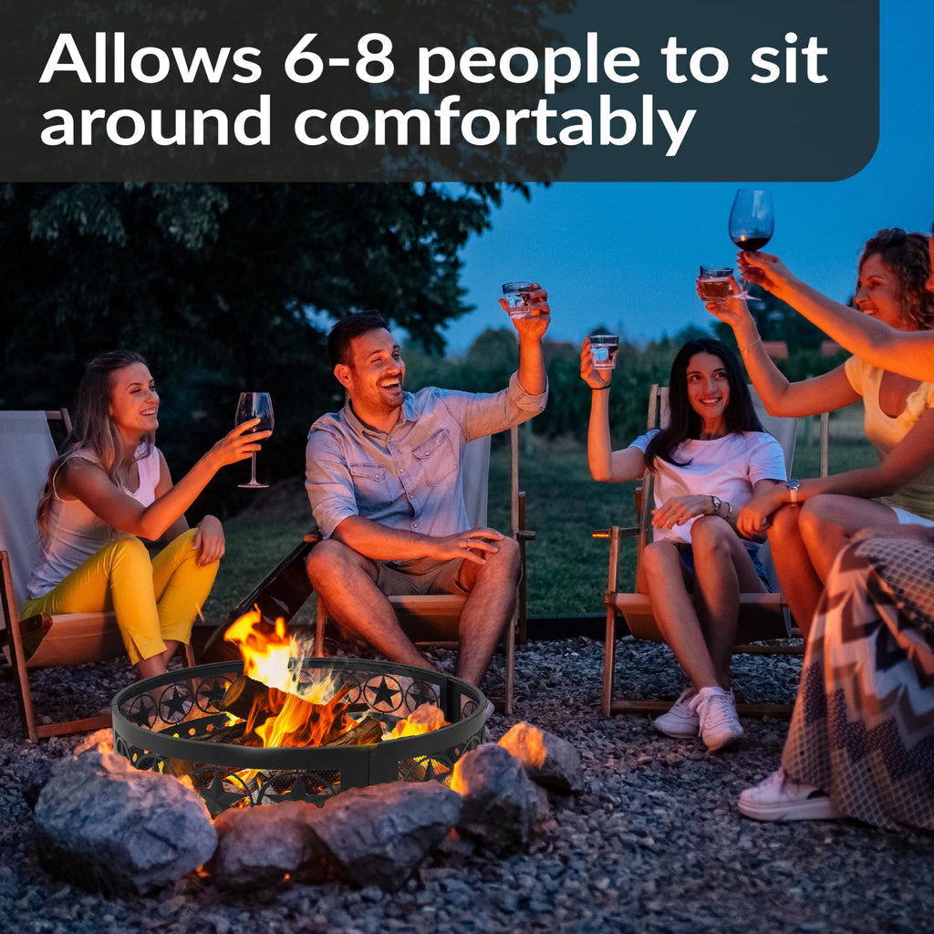 4-Star Decorative Outdoor Large Round Metal Fire Pit Ring, 36"