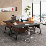 63-inch Executive Desk with Storage Shelf, Large Home Office Desk with Metal Frame & LED Light, Long Computer Desks