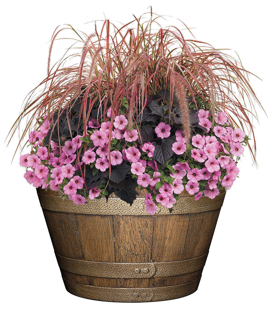 Whiskey Barrel Planter, 20.5", Distressed Oak