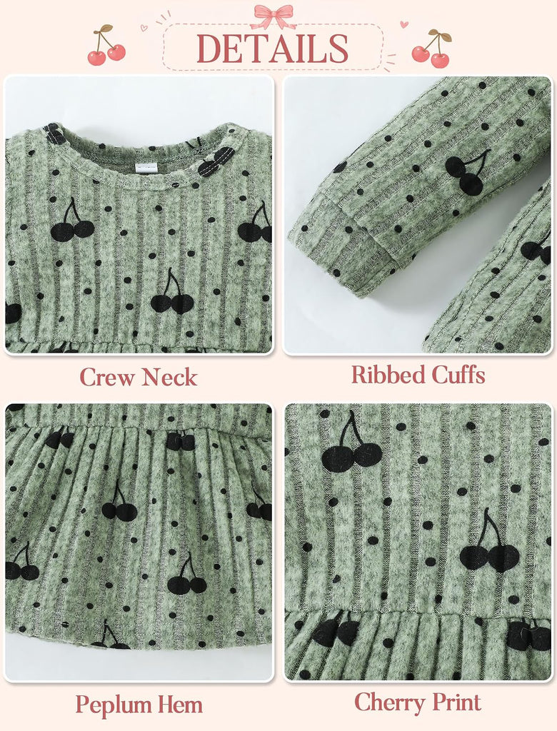 Baby Girl Clothes Toddler Girl Clothes Ribbed Cherry 2 Piece Set