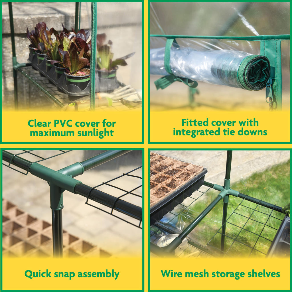 Walk-in Greenhouse, Removable Shelves, Clear, 4'8" Square