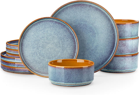 ONION Ceramic Dinnerware Sets, 12 Pieces Stoneware Plates and Bowls Sets for 4
