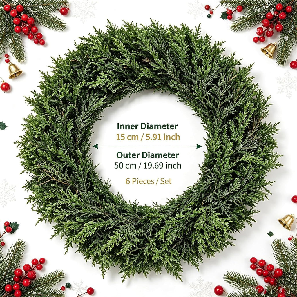 Christmas Placemats Set of 6 Artificial Cedar Wreath Charger Plates 19.7" Round Faux Greenery Branch Place Mats