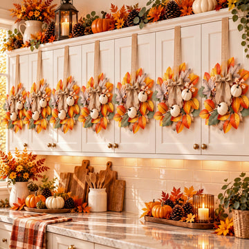 6 Pcs 9 Inch Mini Fall Wreaths with Bow Ribbon Cabinet