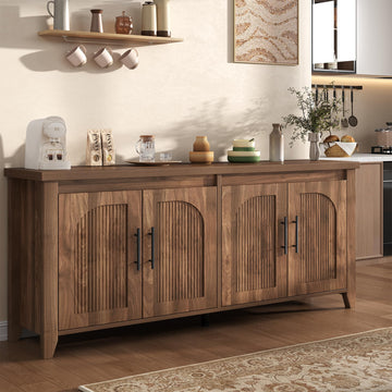 Modern Buffet Cabinet with Storage, 70" Fluted Sideboard Cabinet with Adjustable Shelves, Wood & Multi-Functional