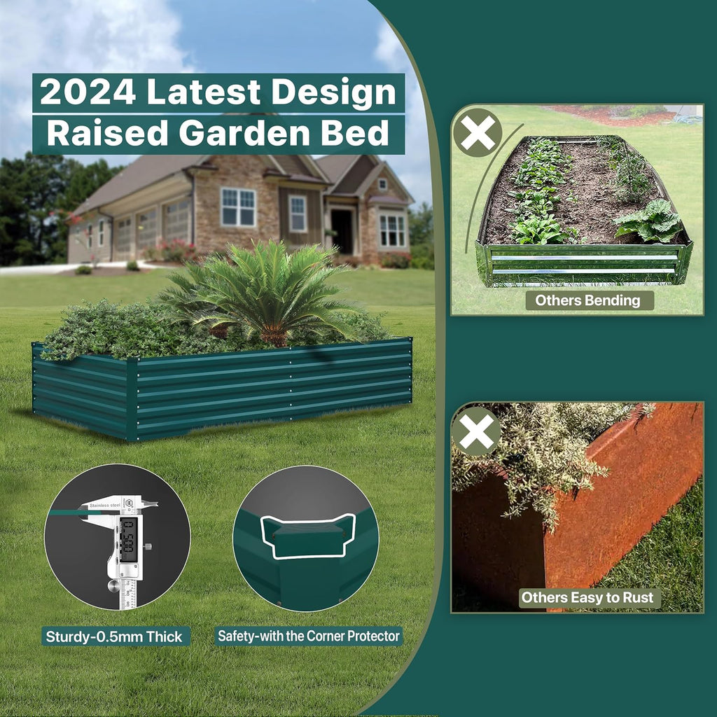 Raised Garden Bed 8×4×1.5FT, Galvanized Raised Garden Beds Outdoor for Vegetables Flowers Herbs, Steel Large Deep