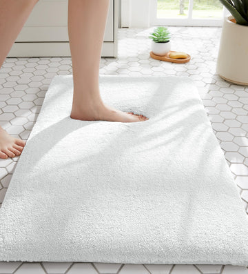 Bathroom Rugs 24x17 Pure White - Thick Memory Foam Bath Mat, Ultra Soft & Plush Fluffy, Non-Slip, Quick Dry