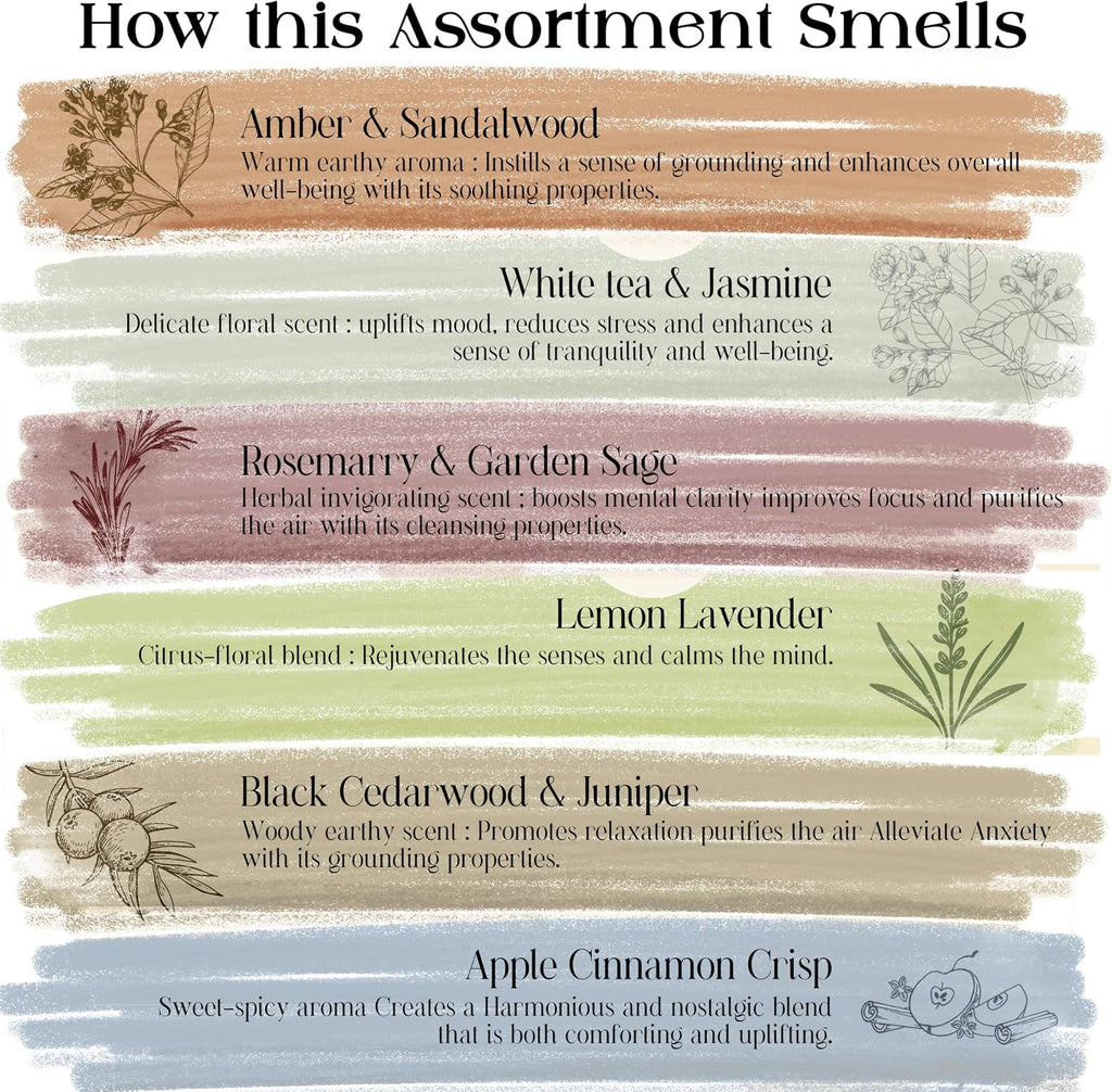 Natural Incense Sticks Variety Pack with Incense Stick Holder Organic Insence Sticks,120 Inscents-Sticks - Set of 6