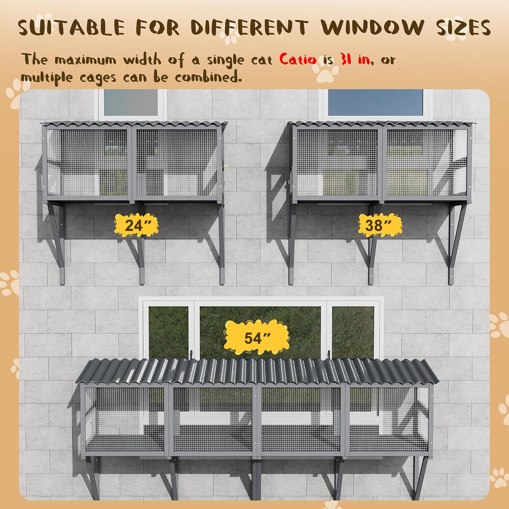 Outdoor Cat Window Perch, Catio Cat Enclosure Window Box, Grey