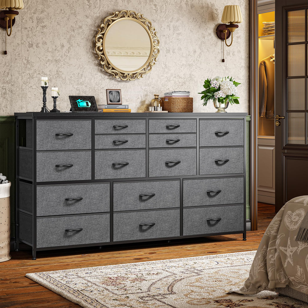 16 Drawer with Charging Station, Rustic Grey