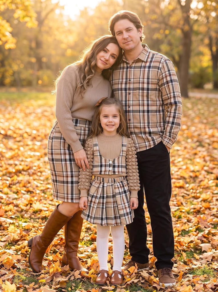 Toddler Girls Fall Winter Outfits Girls Puff Sleeve Knit Ribbed Tops Button Down Vest Plaid Skirt Set Fall Clothes