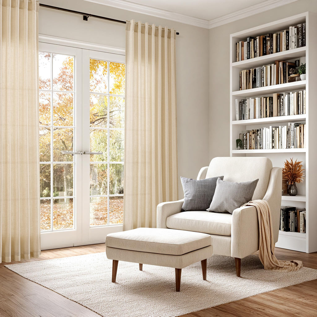 Extra Long Curtain 108 Inches Long Set Back Tab Tan Linen Drapes Neutral Farmhouse Light Filtering Semi Sheer Linen