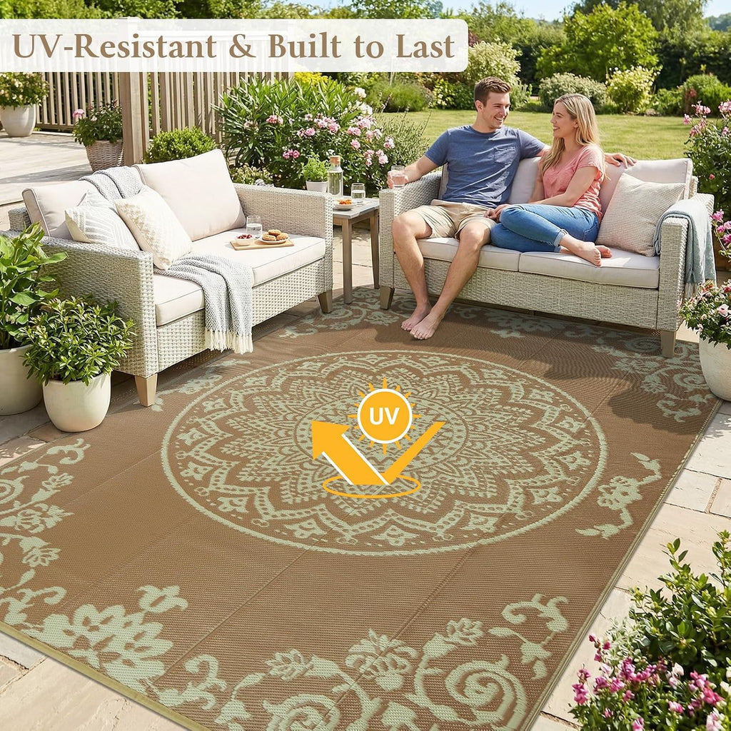 Outdoor Rug Waterproof 6x9 ft, Reversible Outdoor Plastic Straw Rug, UV-Resistant Patio Rug Lightweight Portable RV